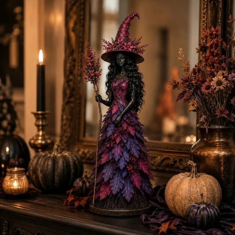 Enchanted Autumn Witch Figurine Halloween Gothic Resin Statue Sculpture Craft Tabletop Decor for Home Party Gift