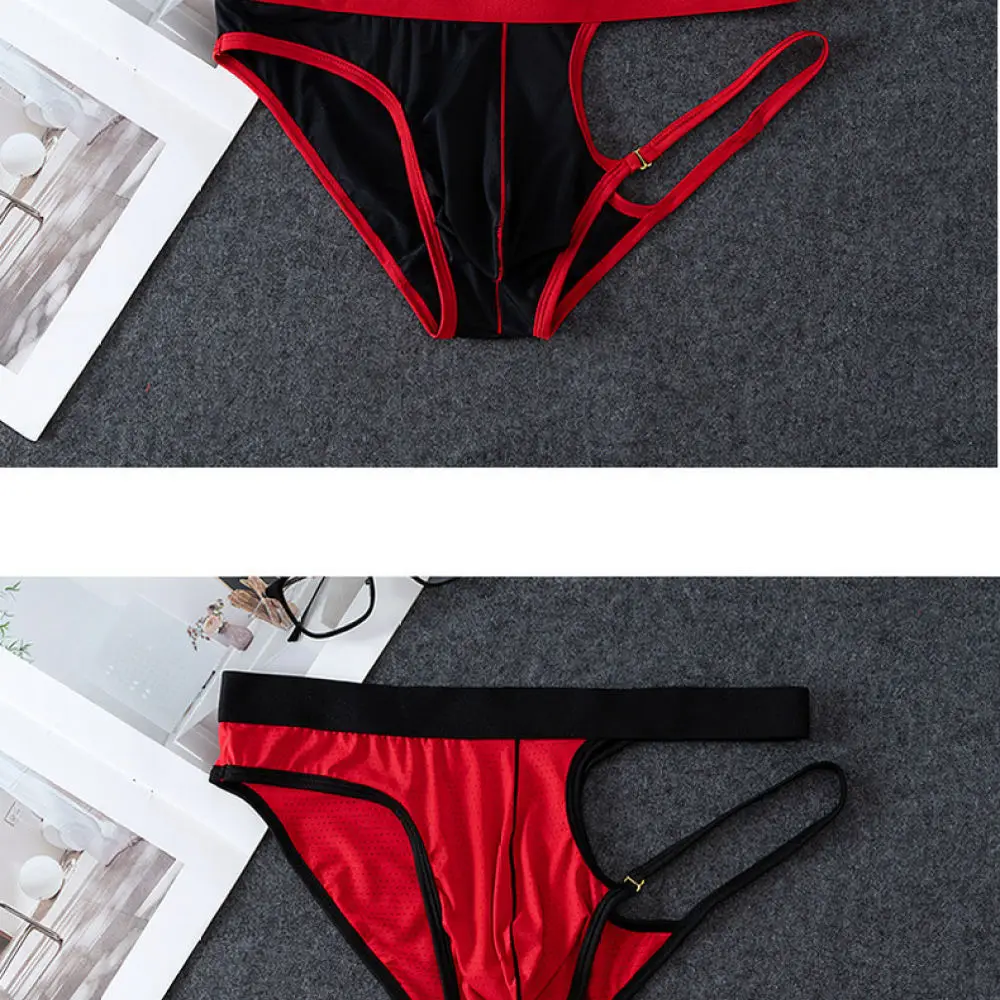 Mens Breathable Nylon Mesh Briefs Sexy Underwear Fashion Mid Waist Contrast Band Bikini Panties For Yuepinchen Men