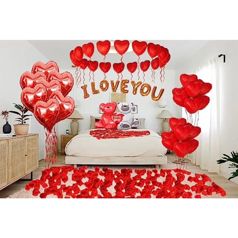 I Love You Balloons And Wedding Balloons SetRomantic Heart Balloon Kit With 1000 Pcs Red Rose Wedding Decoration For Anniveary