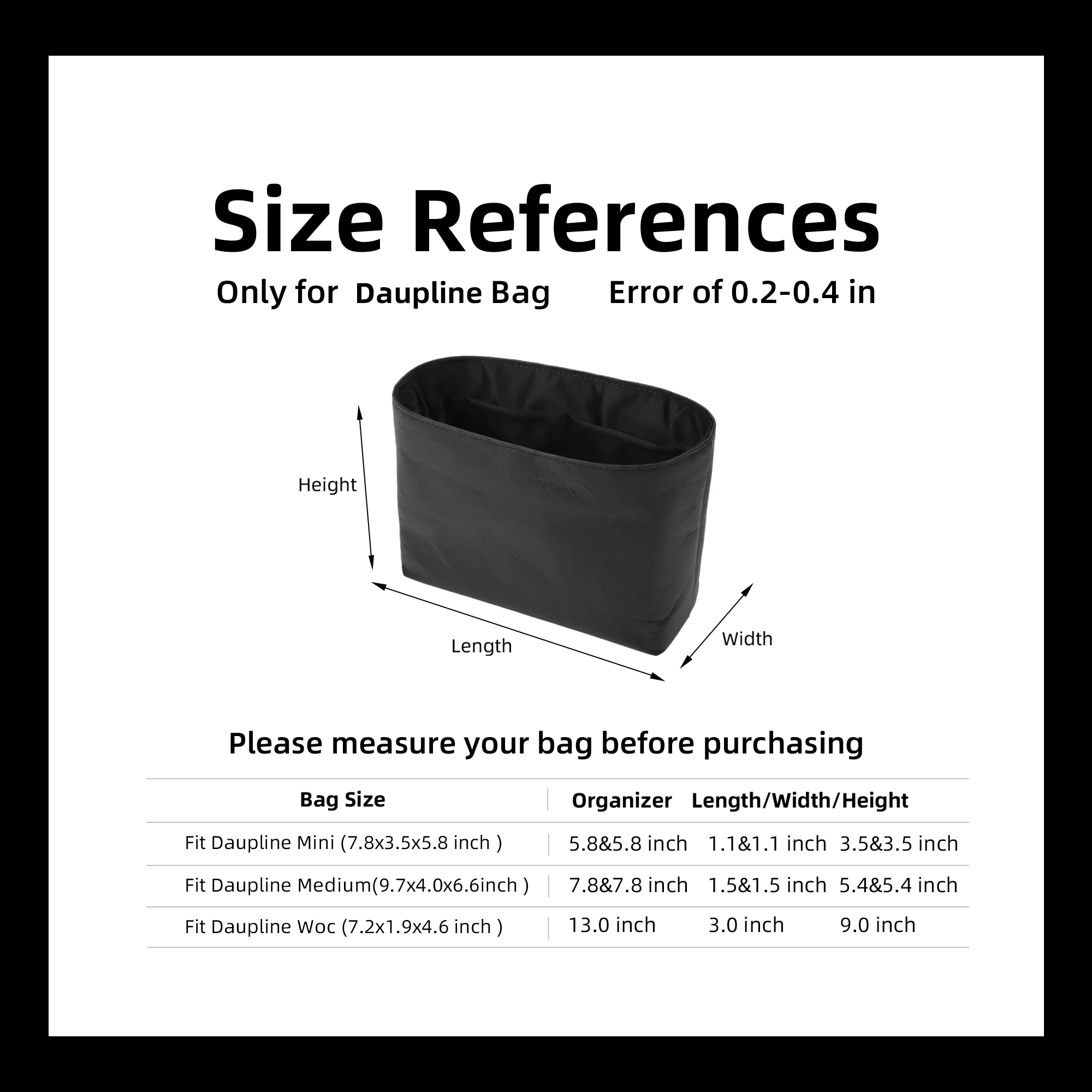 DGAZ Lightweight Purse Organizer Insert for Dauphine Bags,silk and DupontPaper handbag inner for Luxury Bag