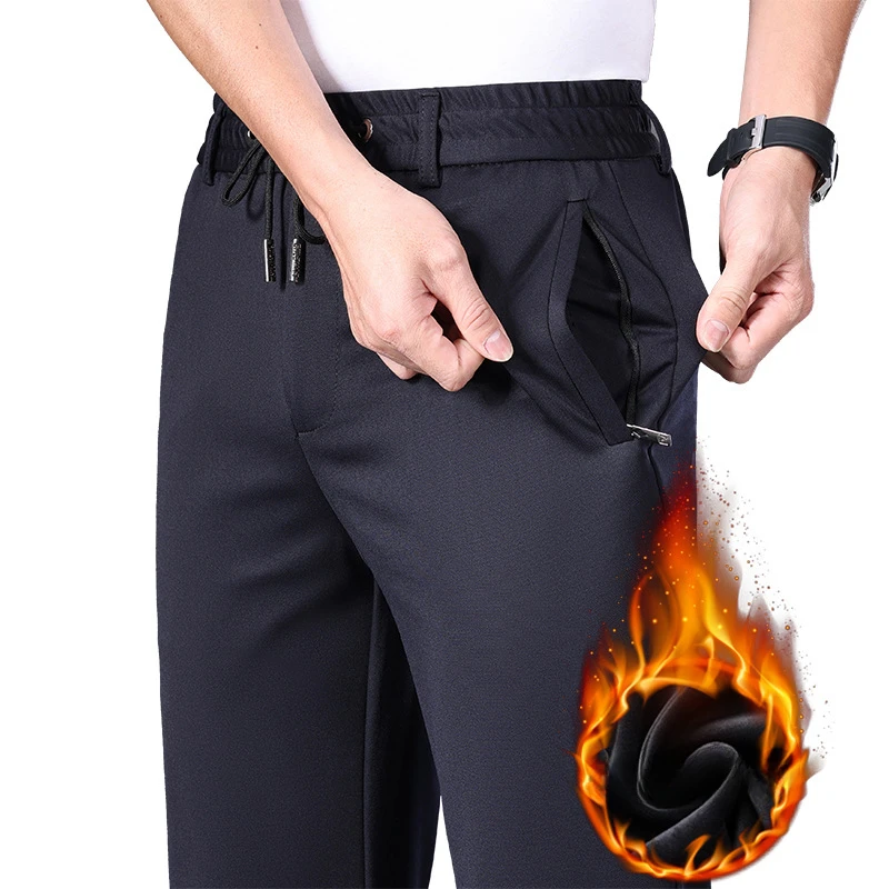 

Зимние брюки мужские на флисовой подкладке с эластичной резинкой на талии брюки мужские толстые теплые прямые деловые рабочие брюки плюс большие