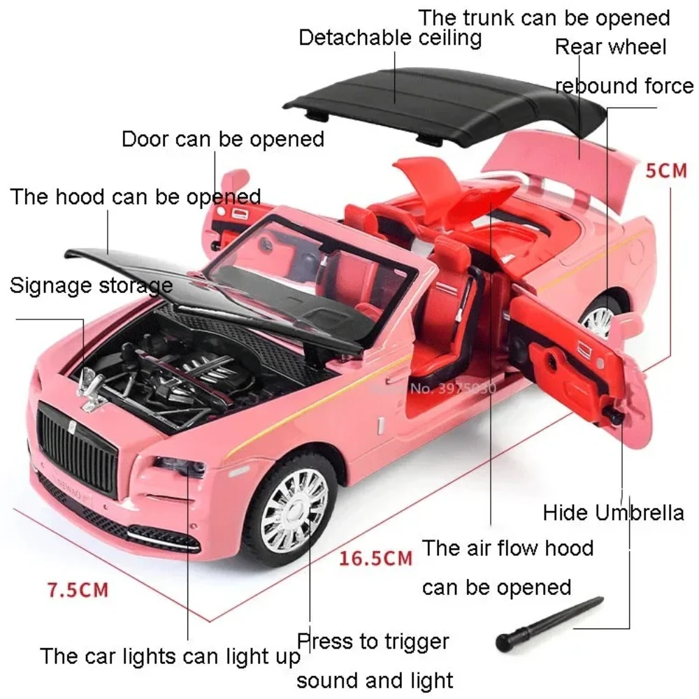 Scale 1:32 Rolls Royce Phantom Dawn Toy Car Model Metal Diecast Doors Opened Sound Light Pull Back Vehicles Models Boys Presents
