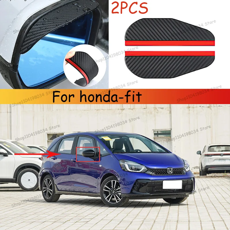 

For honda-fit Car 2PCS Carbon Fiber Sun Visor Shade Cover Car Rearview Mirror Rain Eyebrow Protector Clear Vision