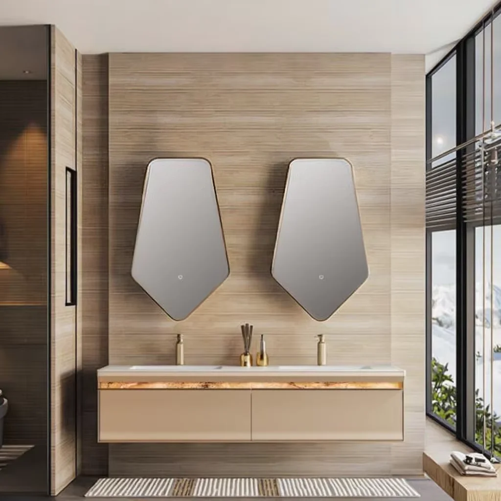 

Modern Waterproof LED Bath Mirror With Ceramic Basin Lacquered Plywood Carcase Water-Resistant For Hotel Home Bathroom Vanities