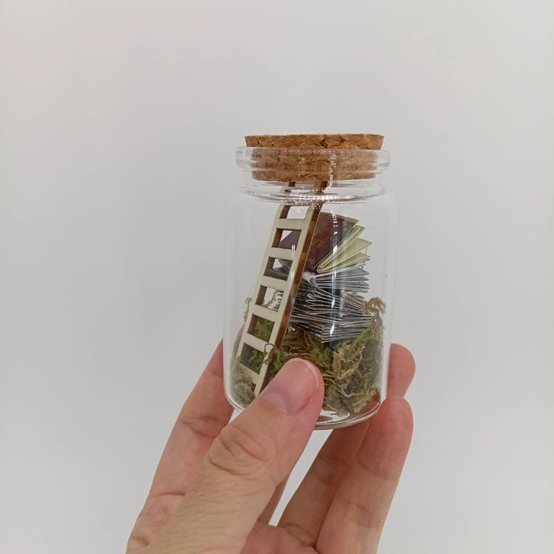 Mini Library Microlandscape Miniature Book Ladder Ornaments In Clear Container Decorative Model Statue Scene Miniature