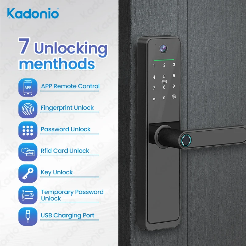 Kadonio Wholesale Price Smart Home Wifi Security Camera Photo Capture Tuya Smart Door Lock Waterproof Outdoor