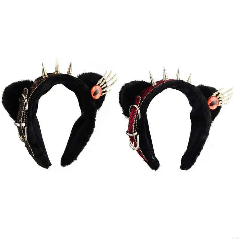 

Anime Leopards Print Furry Cats Ear Headband With Chain Decoration For Women Girls Party Cosplay Y08E