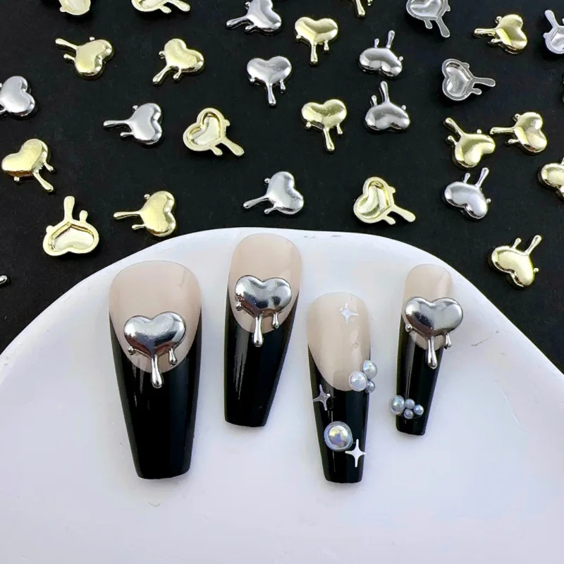 20 pièces Style Punk alliage coeur Nail Art charme 3D lave amour or argent coeur Nail Art décoration bricolage fournitures accessoires
