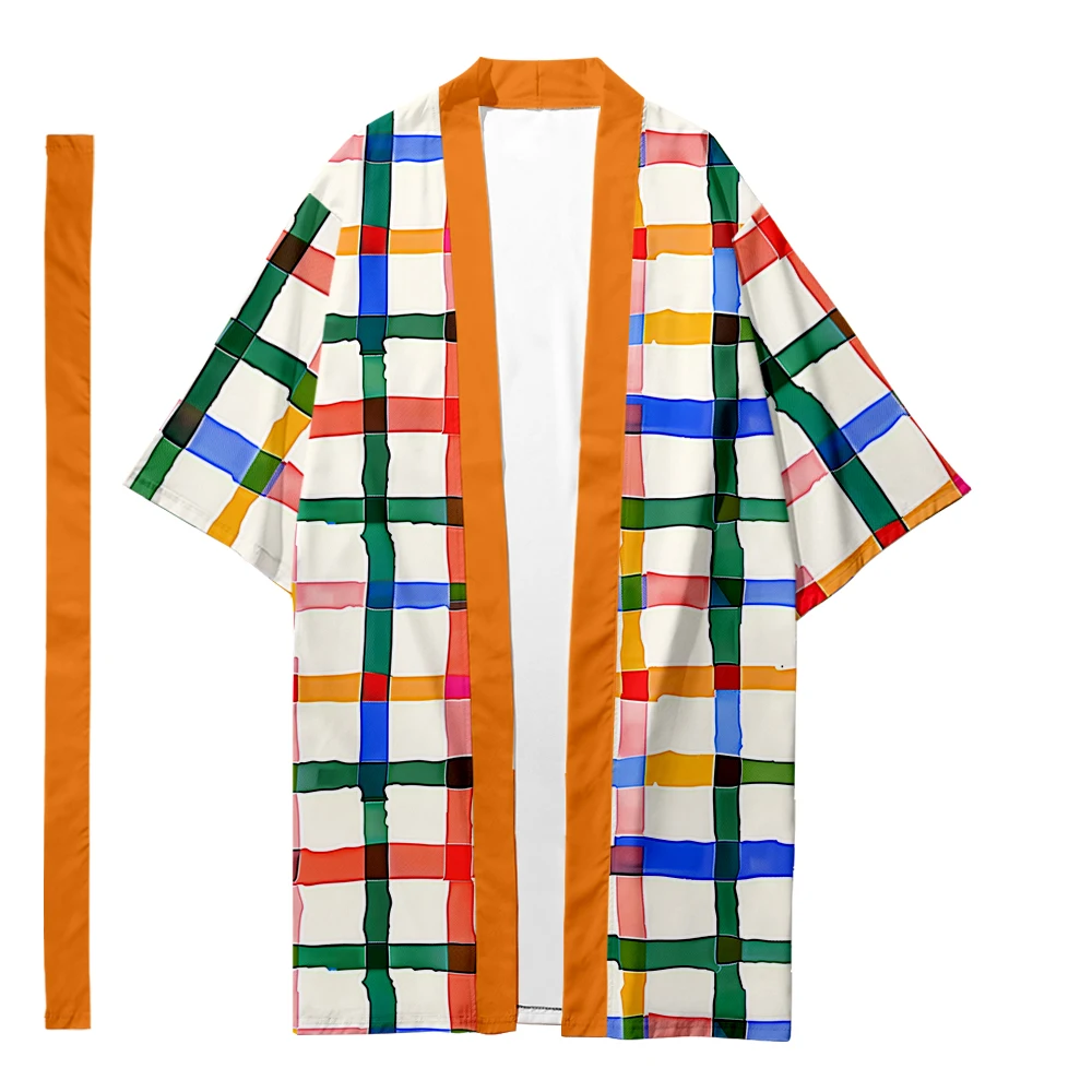 

Autumn Samurai Kimono Cosplay Stylish Plaid Haori Street Kimono Men Cardigan Casual Robe Japanese Fashion Women Yukata Elegant