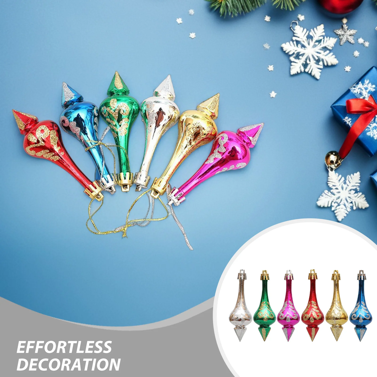 12pcs Christmas Finial Drop Ornaments Shatterproof Festive Tree Decorations Holiday Pendant Set Xmas Decoration Props Tapered