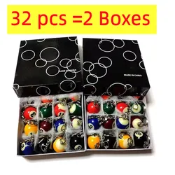 32pcs/Set Mini Billiards Shaped Keyring Assorted Colorful Billiards Pool Small Ball Keychain Creative Hanging Decorations