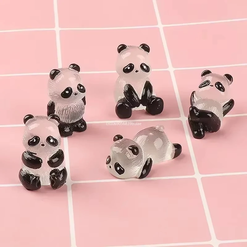 1Pcs/Set Glowing Panda Mini Figurines Miniature Panda Micro Landscape Ornament Glowing in Dark Miniature Flower Potted Decor view 2
