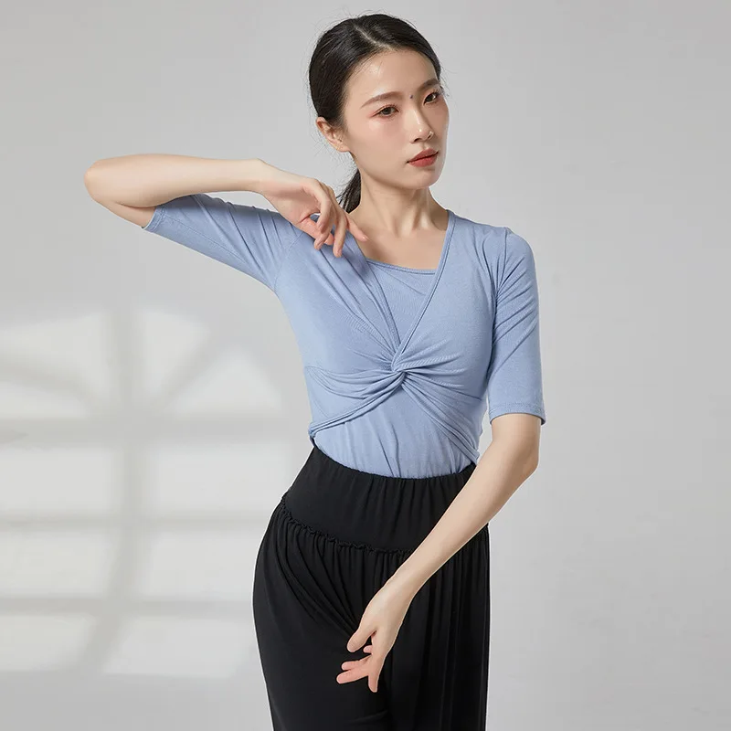 Spring and Autumn Modern Dance Practice Clothes Top Female Figure Chinese Classical Dance Clothing Adult Teacher Middle Sleeve S