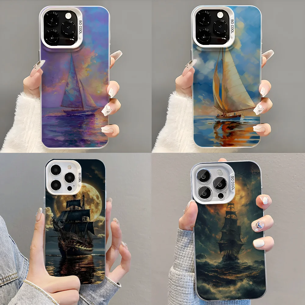 

Sailing Boat Art painting Phone Case Phone Case For iPhone 14 16 15 11 12 13 Pro Max Mini Plus Shockproof Cover