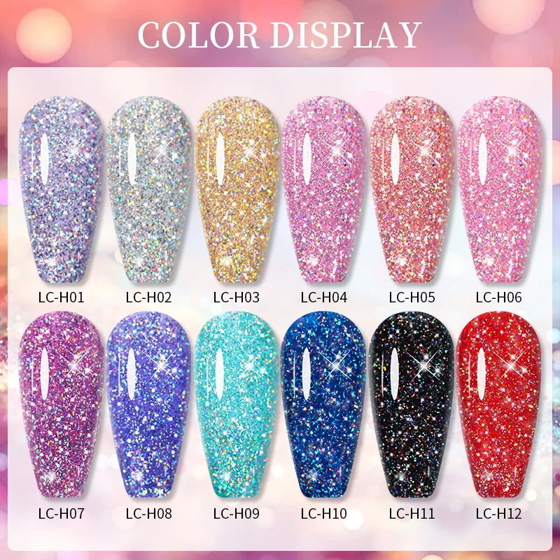 LILYCUTE 7ml Holographic Glitter เจลเล็บฤดูใบไม้ผลิสีประกาย Sequins Soak Off UV LED เคลือบเงาตกแต่งเล็บ