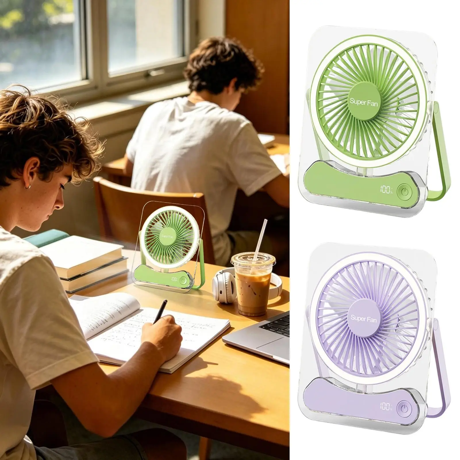 Portable Camping Fan Long Lasting 5 Speeds Foldable LED Lights Device Adjustable Desktop Fans For Home Office Bedroom Travel
