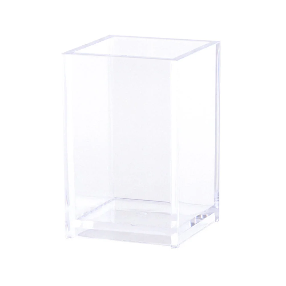 

Desk Pencil Stand Transparent Square Holder Office Decor Makeup Topper Plastic Tool Organizer