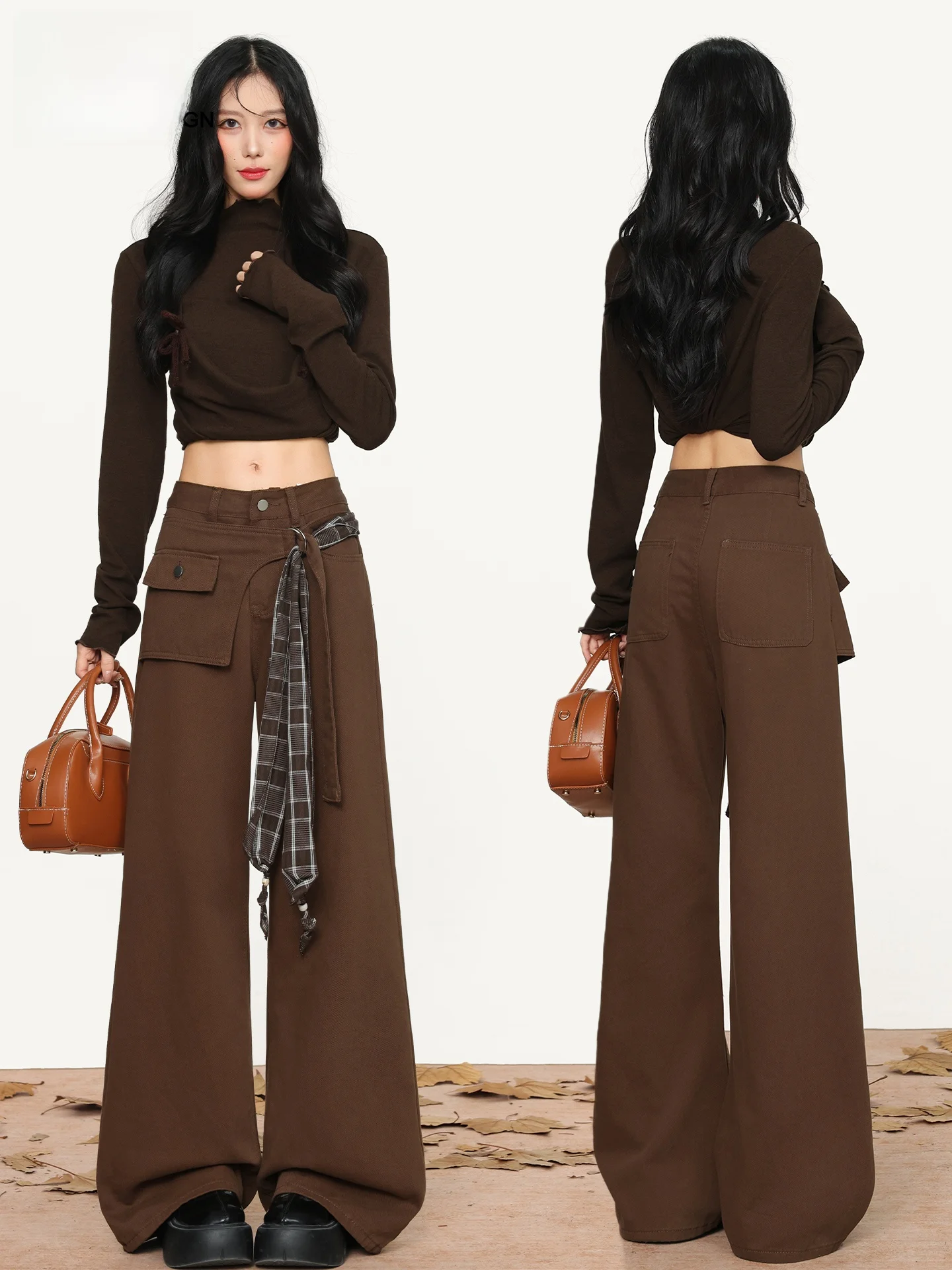 

High Waist Wide Leg Jeans Women's Summer New Loose Slimming Floor-Length Pants Korean Design Casual Cotton Polyester Blend