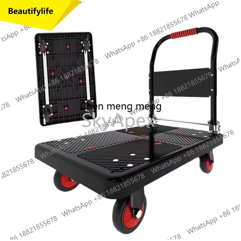 A55 Foldable Flatbed Trolley 150kg-1000kg Capacity Foldable Four-Wheel  Transport Trolley  For Warehouse Moving Goods One Piece