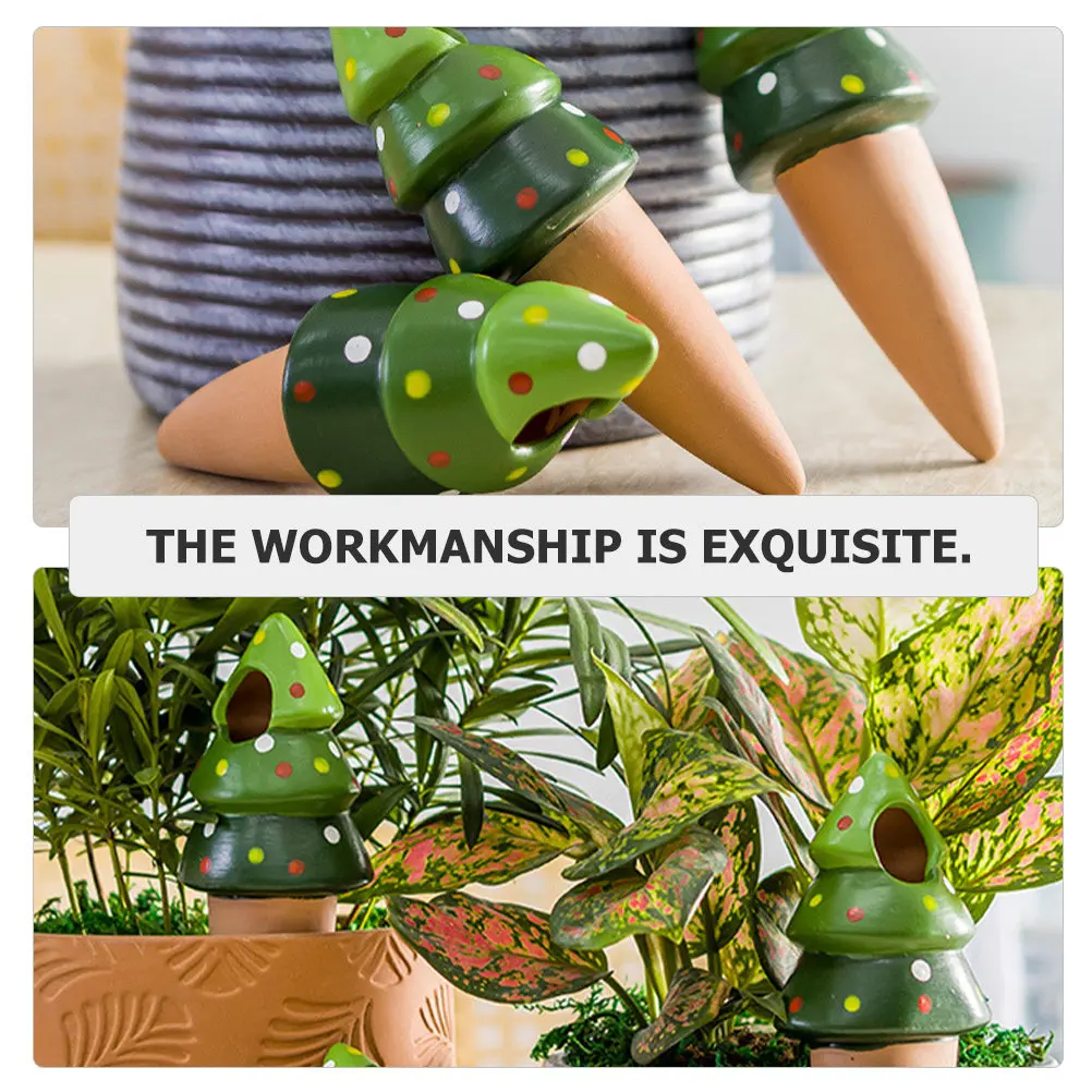 4Pcs Self Watering Spikes Christmas Tree Shape Clay Plant Watering Device for Indoor Outdoor Gardens Automatic Root Irrigation