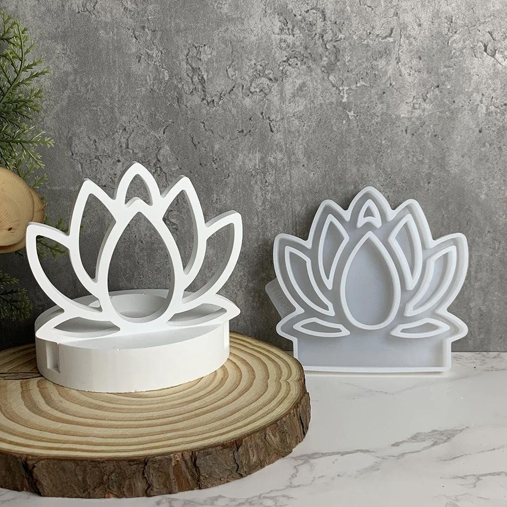 Hollow Lotus Candlestick Silicone Molds DIY Eid Ramadan Decor Flower Lotus Concrete Resin Candle Holder Casting Moulds Tools