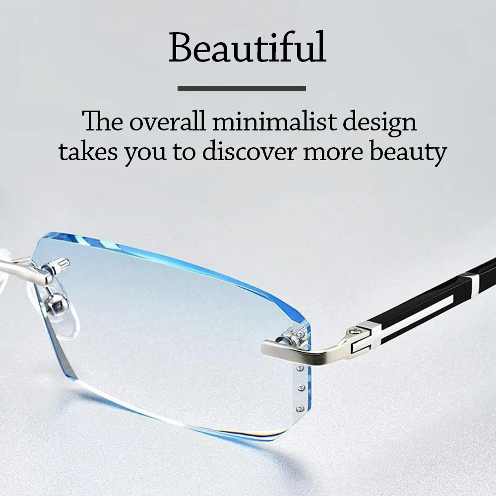 Blue Ray Blocking Anti-Blaulicht-Lesebrille Augenschutz Randlose Schnittkante Hyperopiebrille Ultraleichter Luxus – Detail 8