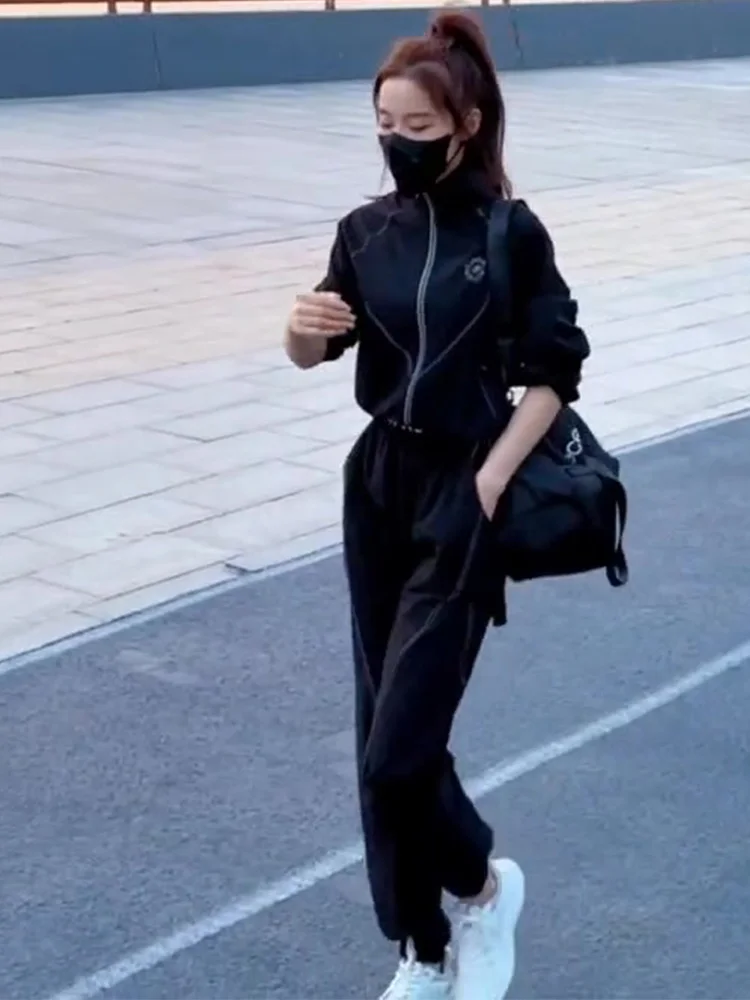 

Casual Sportswear Set Women's Loose Fitting Running Outfit Two Piece Suite Spring Autumn Faion Slimming Trousers Zipper Clo...