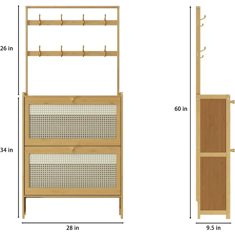 Shoe Cabinet with Hanging Rack, 2 Breathable Flip Drawers, Shoe Storage Cabinet, Shoe Rack Organizer