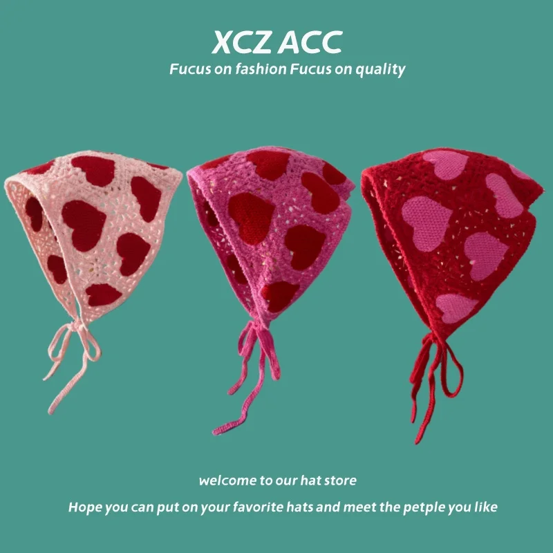 

Triangular Headscarf Dopamine Headband Travel Photo Knitted Hollow Hat Flower Girl Baby Y2k Headscarf