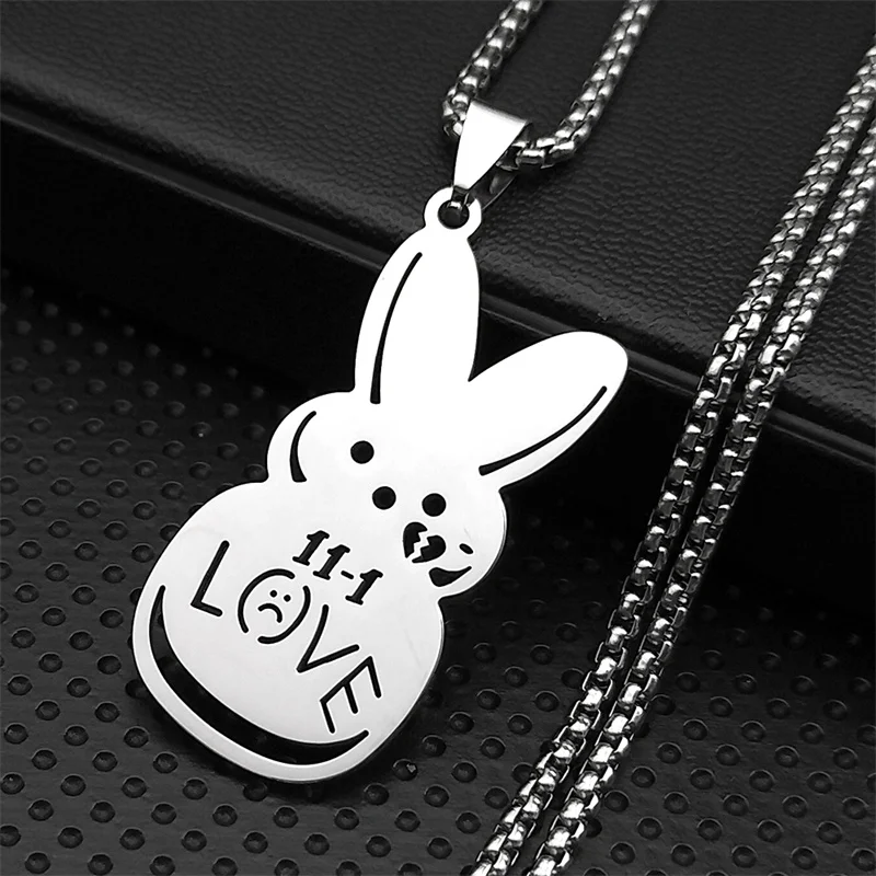 Pop Lil Peep Rabbit Sad for Love Couple Pendant Necklace for Women Men Stainless Steel Music R.I.P Chain Jewelry Collar Fans