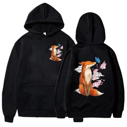 Casual Women's Hoodies Cherry Blossom Print Women Hoodie Stylish Hooded Sweatshirt Long Sleeve Top Japanese Fox Pink Hoodie Tops