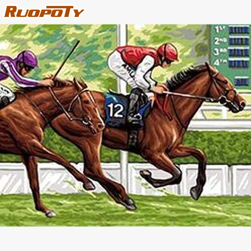 

RUOPOTY Modern Painting By Numbers Horse Racing Diy Crafts Coloring By Numbers Animals Unique Gift Home Decors Artwork Paint Kit