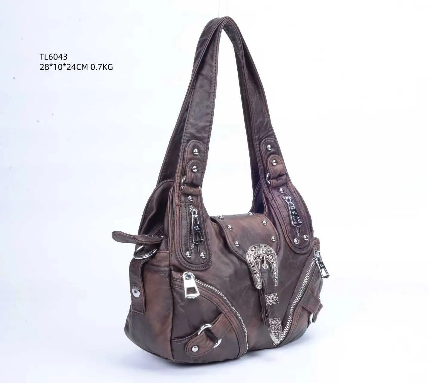 Original Retro Leopardenmuster Nieten Motorradtasche Handtasche Crossbody Hot Girl Rock Einzel-Schultertasche für Damen – Detail 11