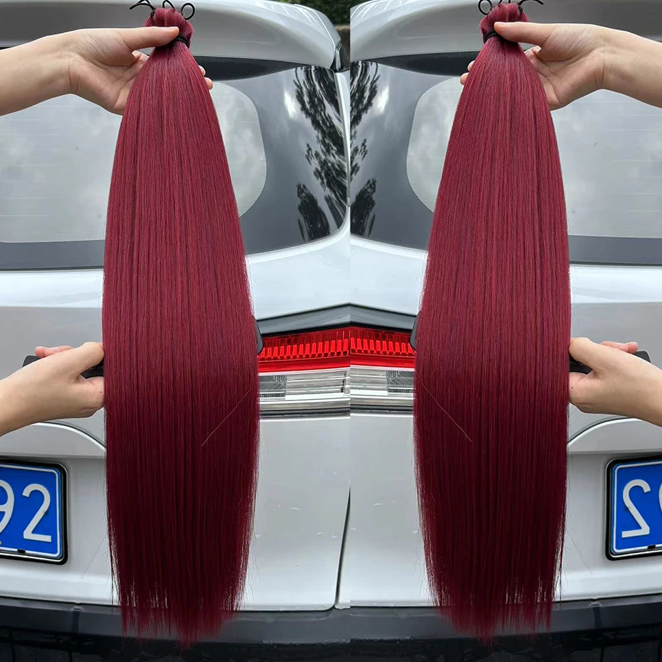 300G Straight Pony Hair Bundles Crochet Braids Hair 28 Inches Synthetic Braiding Hair Ombre Brown Soft Crochet Hair Extensions
