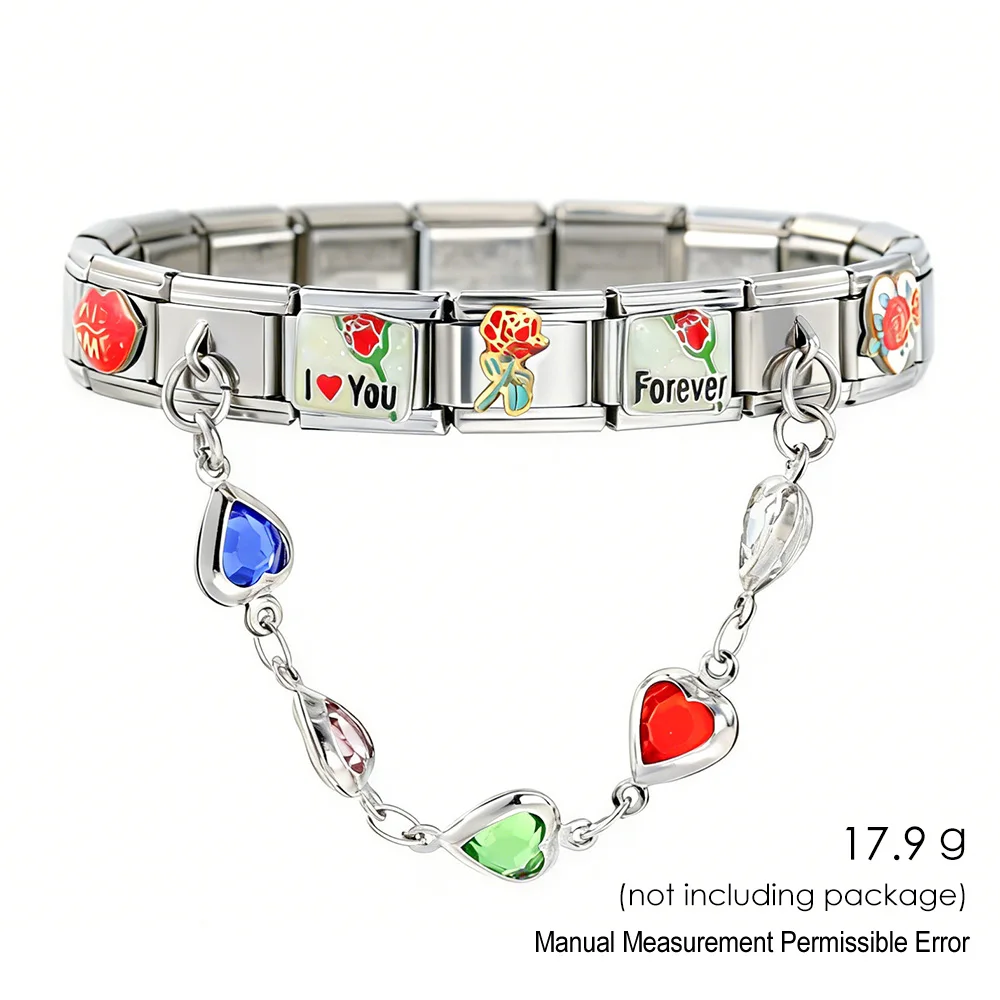 9mm Italian Foundation Silver Color Flover Love You Kiss Me Tool Combination Set DIY Stainless Steel Charm Jewelry 18pcs Pack