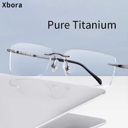 Xbora 2024 New Men's Pure Titanium Rimless Square Eyewear Frame Eyeglasses Women's Optical Prescription Glasses 123233