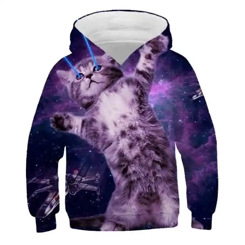 2023 New Boys Girls Cute Cat 3D Print Hoodie Children Hooded Pullover Sweatshirt Fashion Child Hoodies Kids Casual Tops Clothing