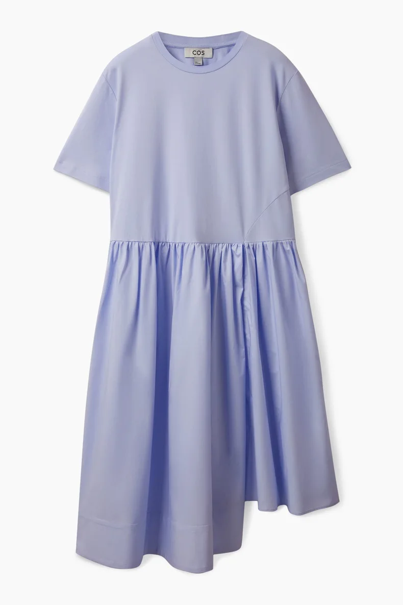 COS femmes décontracté pli t-shirt Dr bleu été moderne Sle rond Ne taille ample ort Sve mi-longue a-ligne jupe