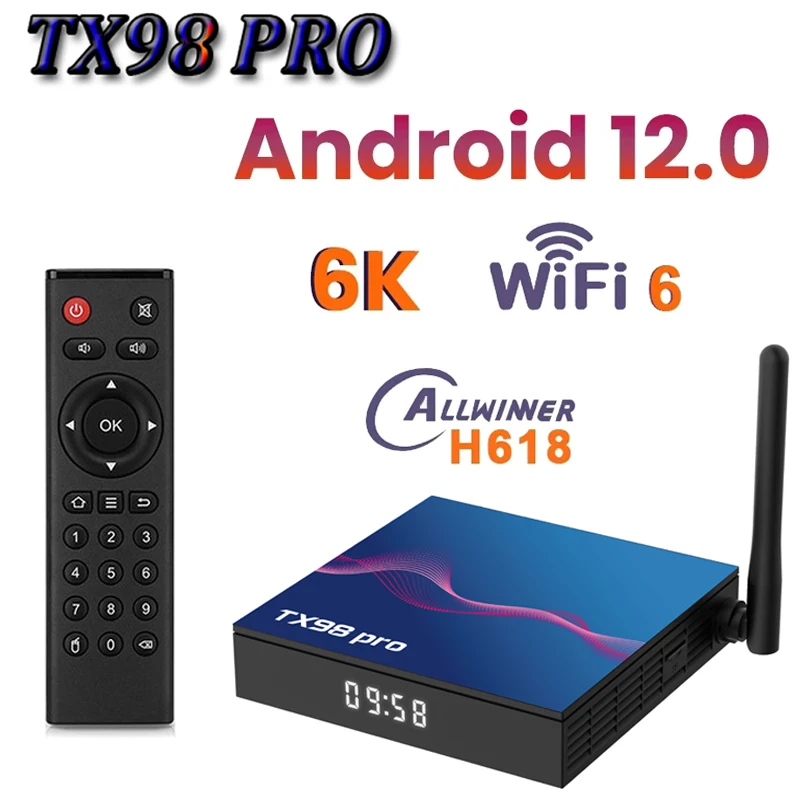 TX98 PRO Android 12 TV BOX 4G 32G 64G Allwinner H618 Quad Core 6K 4K BT 5G Wifi6 Google Voice Smart Media Player Set Top Box