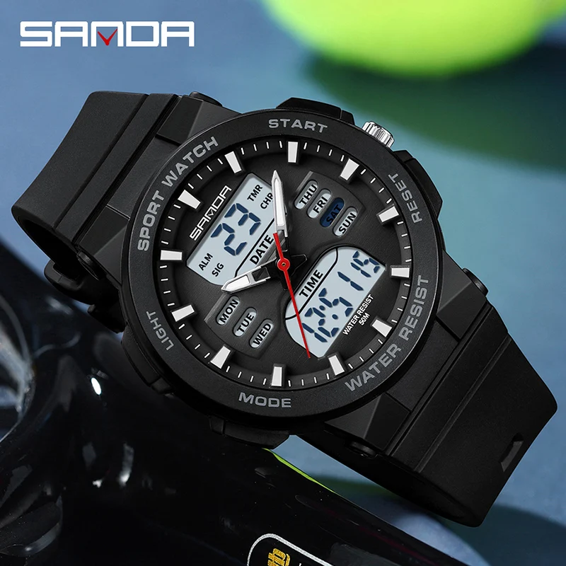 SANDA Fashion Good LED Travel Sport Girl Boy Watch Gift Casual Ladie Dual Display Woman Military Waterproof Quartz Student Watch