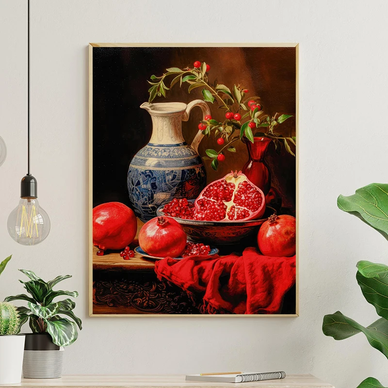 Vintage Fruit Flowers Pomegranate Lemon Tulip Posters Prints Still Life Canvas Painting Wall Art Room Kitchen Home Decor