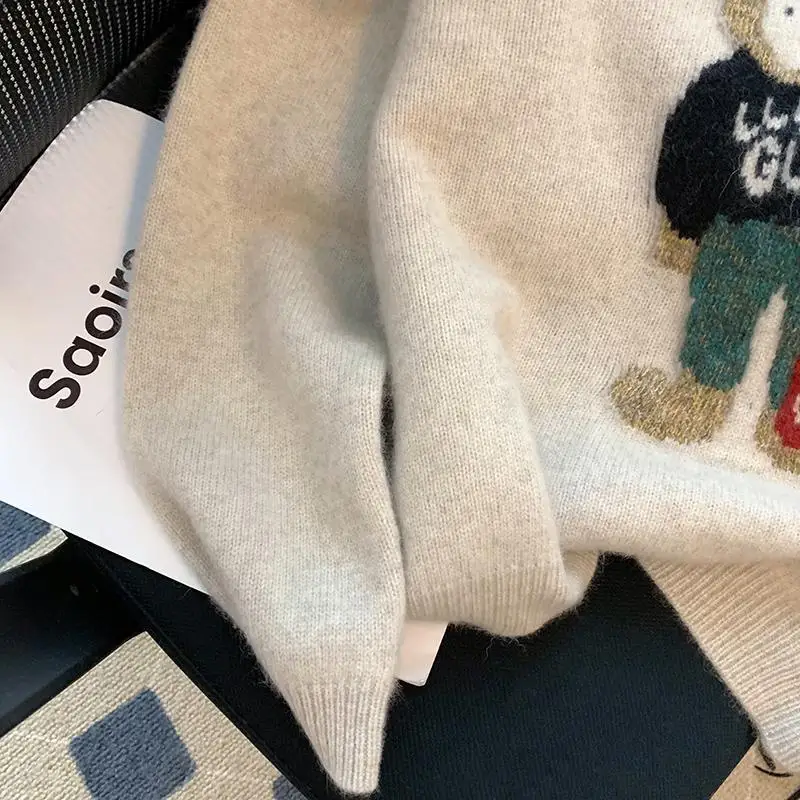 2025 Autunno e inverno versione coreana pullover carino allentato girocollo maglione jacquard donna top lavorato a maglia