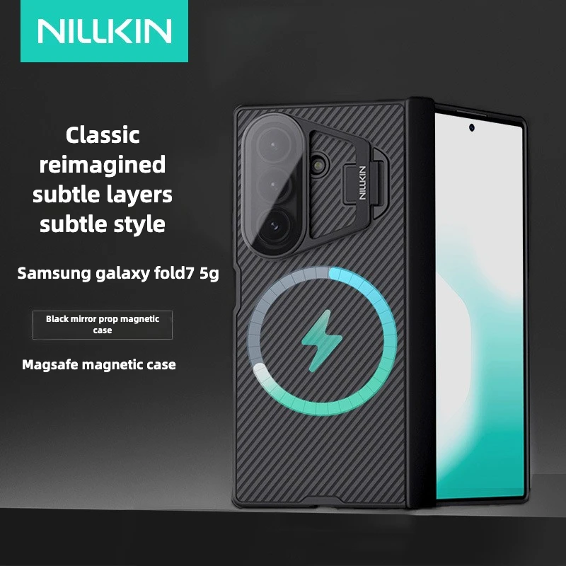 

Черный зеркальный магнитный чехол Nillkin с прозрачной зеркальной подставкой для Samsung Galaxy Fold 7 5G, складной защитный чехол для телефона