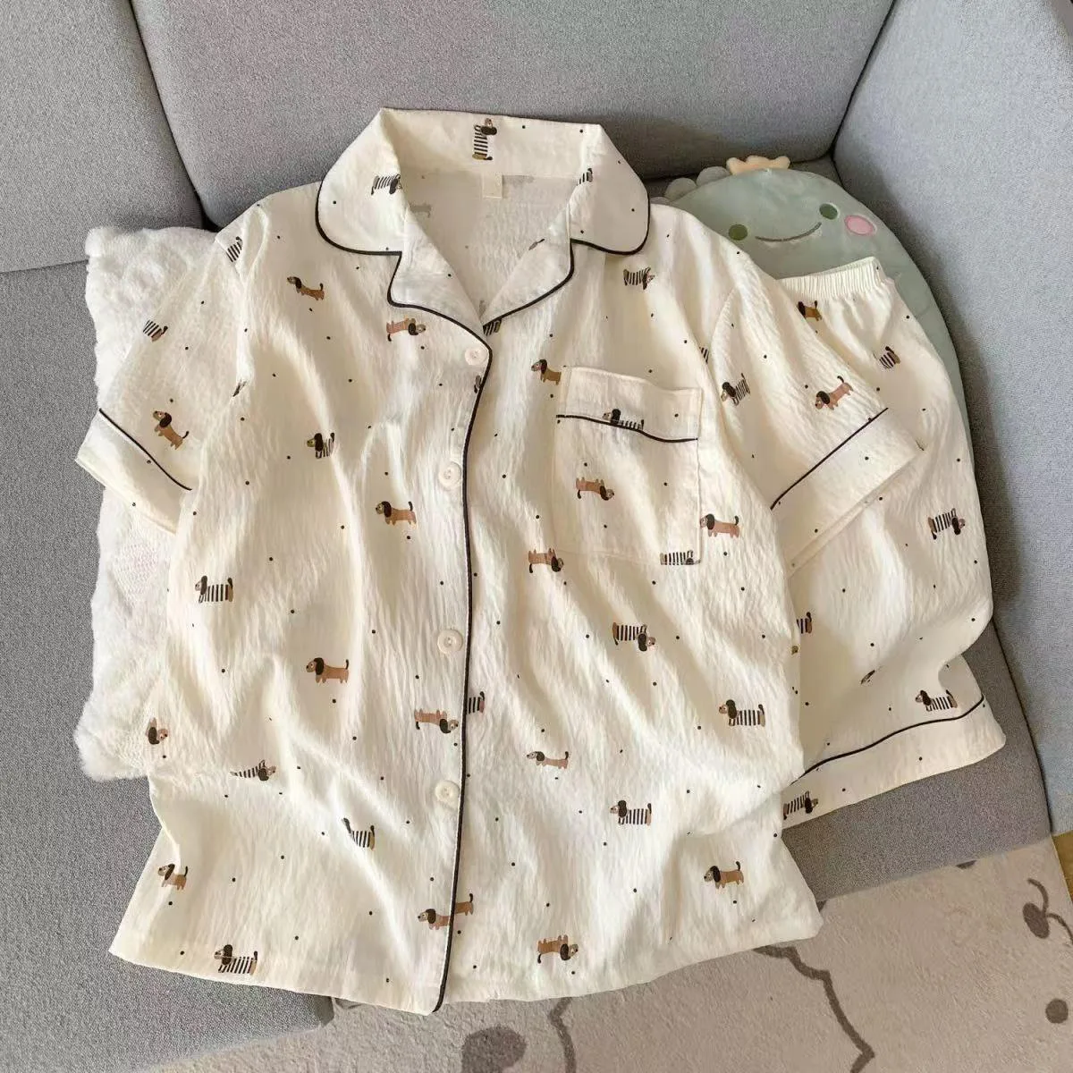 

High Quality Summer Dog Print Pajamas for Women Comfortable Outerwear Loungewear Student Soft Casual Sleepwear Homewear