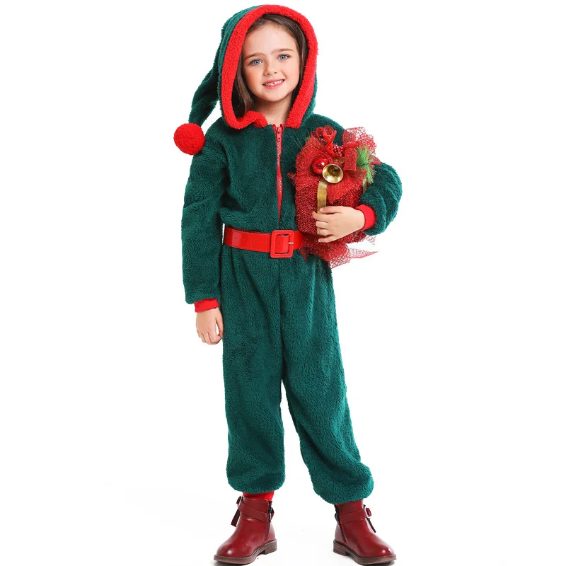 Children's Christmas costumes Solid color Coral fleece Family gatherings Santa Claus gifts Role-playing Girl‘s clothes