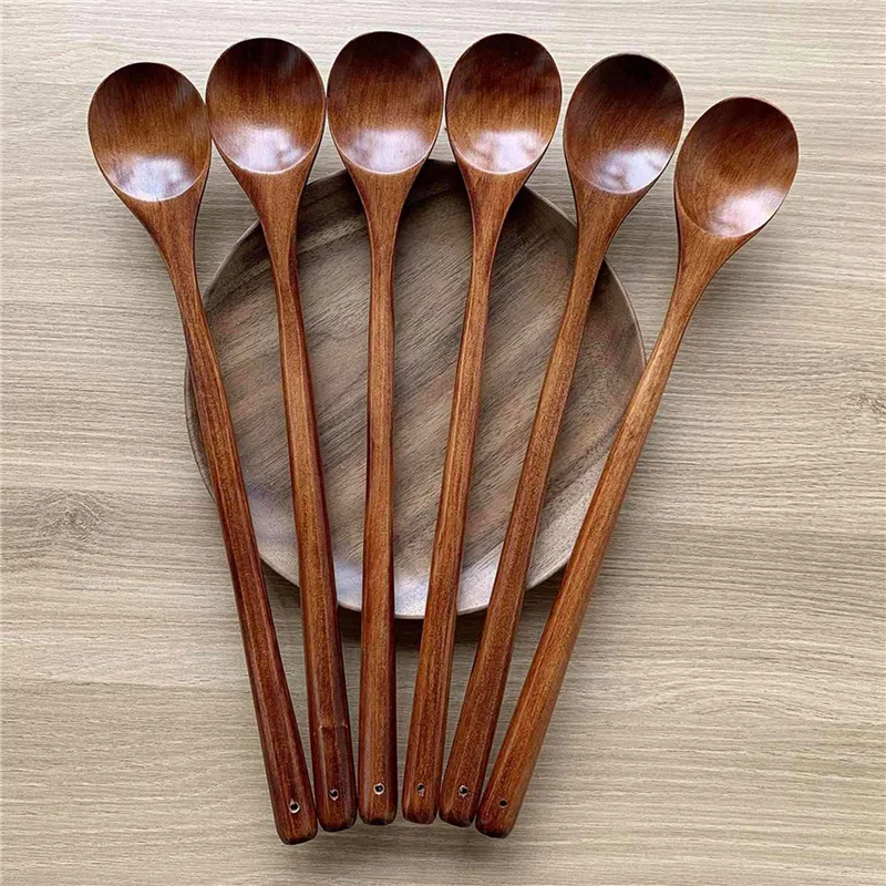 ABUN-Wood Spoons For Cooking Set, 13 Inch Long Handle Wooden Mixing Spoons For Stirring Baking Serving, 12 Pcs