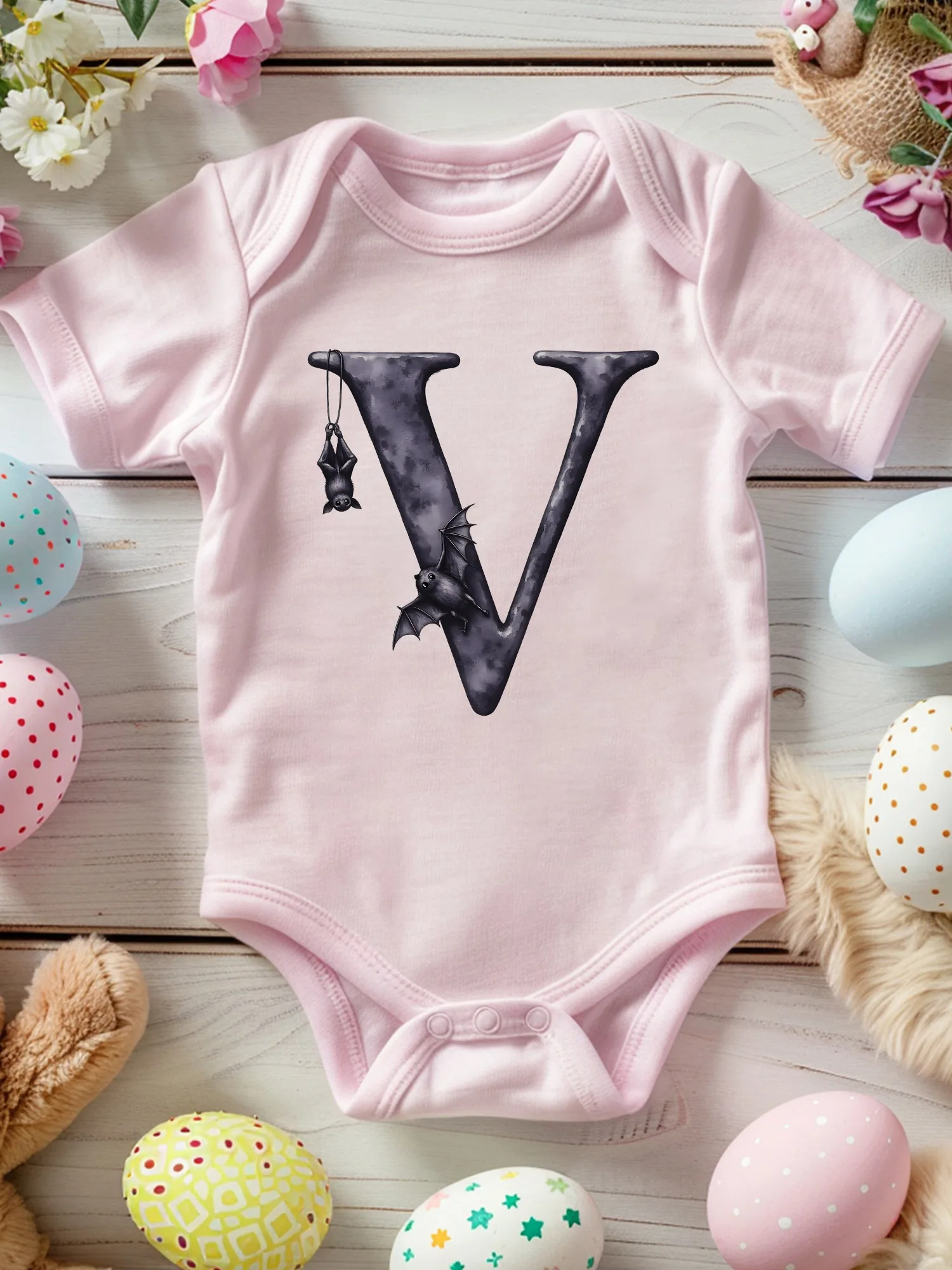 

Watercolor Halloween Letter V Unisex Baby Crawling Suit, 100% Cotton Soft Onesie, All-Season Wear Pink Bodysuit 190GSM