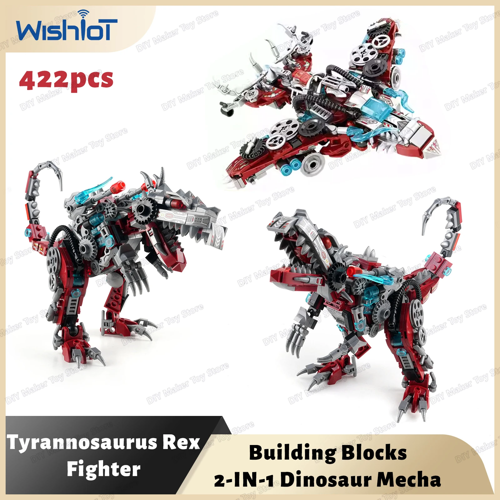 

422PCS 2-IN-1 Jurassic Mechanical Indominus Rex Dinosaur World Model Building Blocks City Fighter Dino Park Bricks Kids Toy Gift