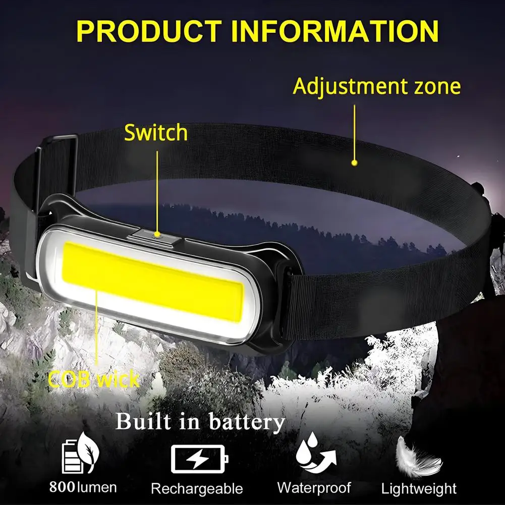 Multi-function Headlight 3 Modes Adjustable Waterproof USB Rechargeable Hands-free Lightweight Outdoor Camping Night Running Fis