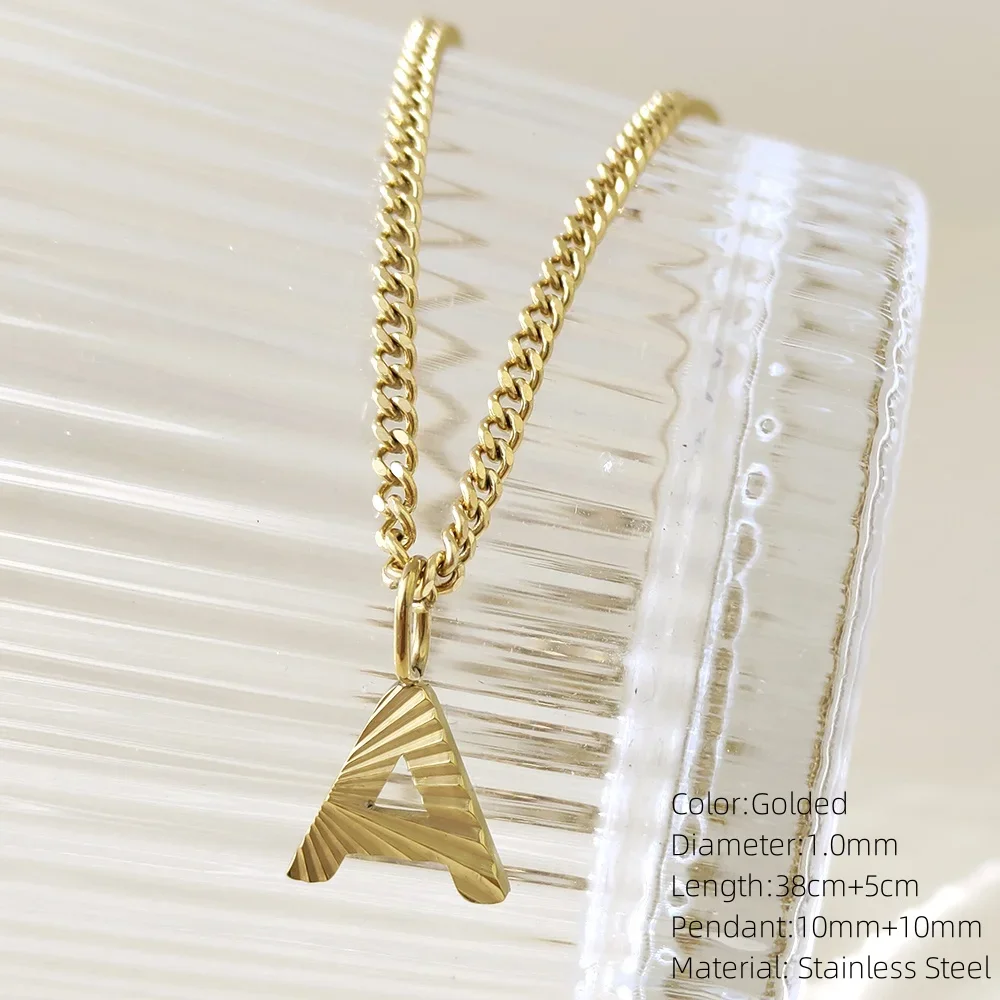 26PCS Women's Neck Chain Golden Stainless Steel Choker Women Pendant Necklace Initial Letter Pendants Fashion Jewelry Wholesale